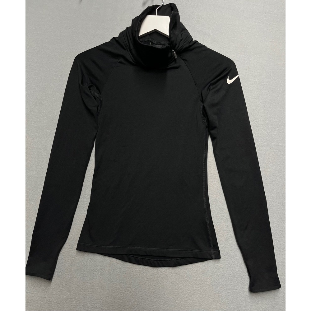 New Nike Pro Dri-FIT Womens XS Black Funnel Neck Side Zip Long Sleeve Top 803351